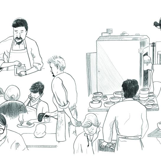 tekening leerlingen in de les keramiek